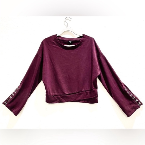 Joe’s Jeans Burgundy Sweatshirt with Embellished Sleeves Small - Picture 3 of 9
